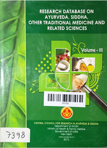 Research Database On Ayurveda Siddha Other Traditional Medicine And Related Scinces Volume-3