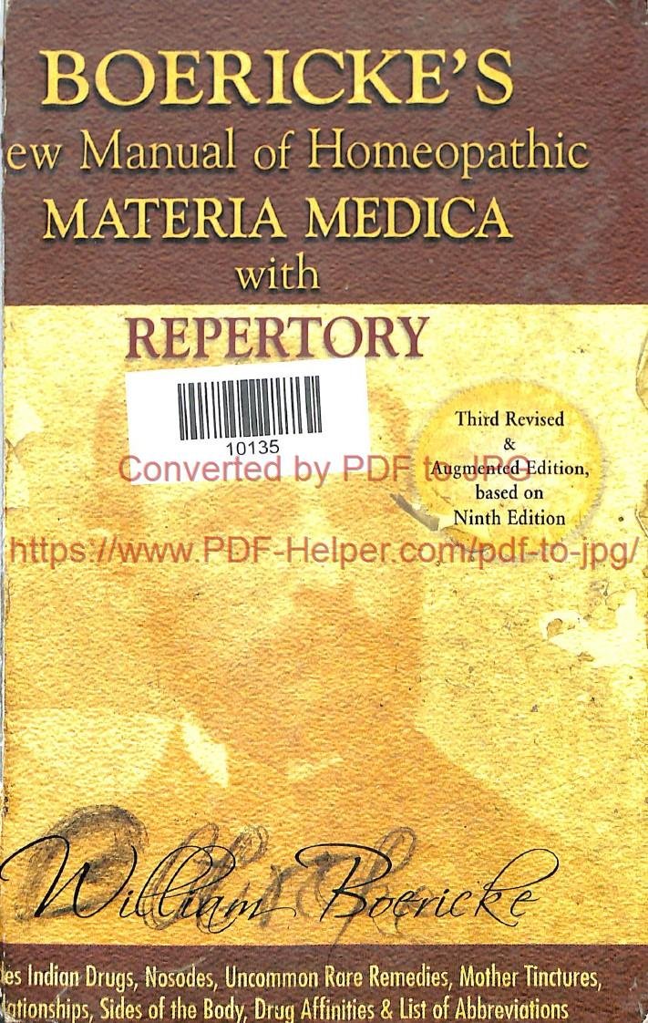 BOERICKE'S NEW MANUAL OF HOMOEOPATHIC MATERIA MEDICA WITH REPERTORY