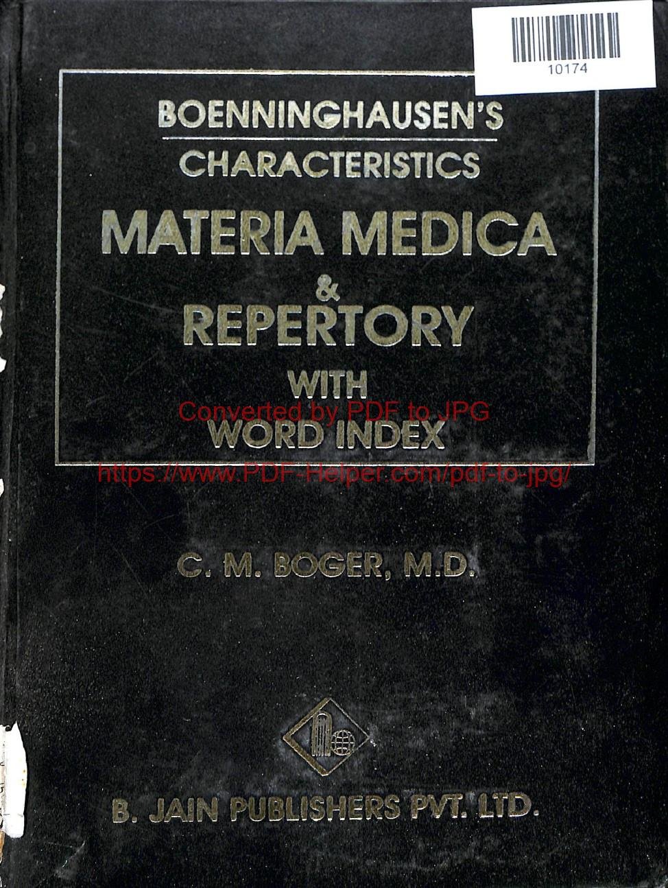 BOENNINGHAUSEN,S CHARACTERISTICS MATERIA MEDICA & REPERTOPRY WITH WORD INDEX