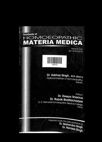 TEXTBOOK OF HOMOEOPATHIC MATERIA MEDICA VOL ONE