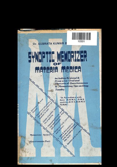 DR. SUBRATA KUMAR BANERJEA SYNOPTIC MEMORIZER OF MATERIA MEDICA
