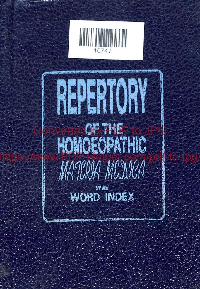 REPERTORY OF THE HOMOEOPATHIC MATERICA MEDICA WITH WORD INDEX