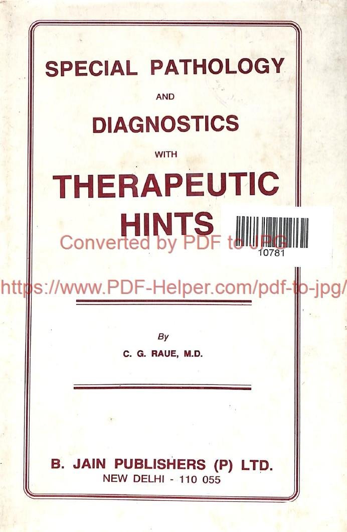 SPECIAL PATHOLOGY AND DIAGNOSTICS WITH THERAPEUTIC HINTS